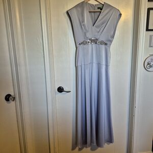 Aidan Mattox Icy Blue Embellished V-Neck Maxi Dress